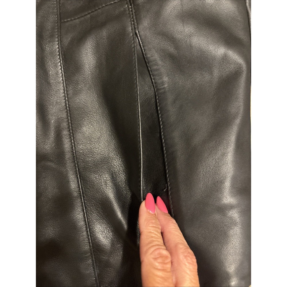 Cole Haan Women's Leather Wing Collar Zip Jacket Size 3X/3T Black Soft Lamb Skin - Picture 5 of 7